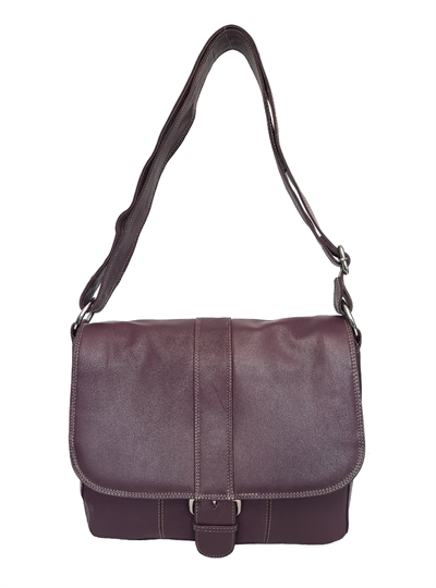 Purple leather flap over across body satchel