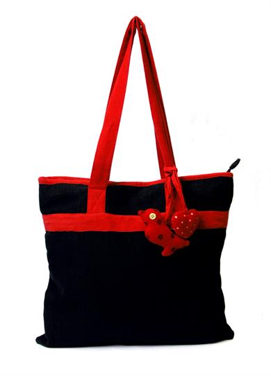 Black I Love cord shopper Bag