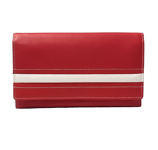 Red Real leather stripe applique purse