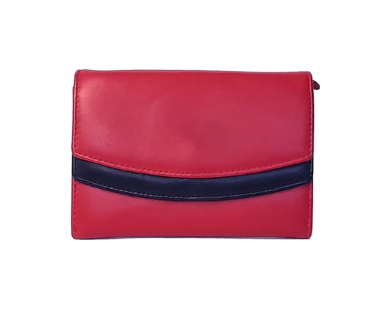 Red Real leather double curved flap purse