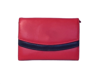 Real leather double curved flap purse
