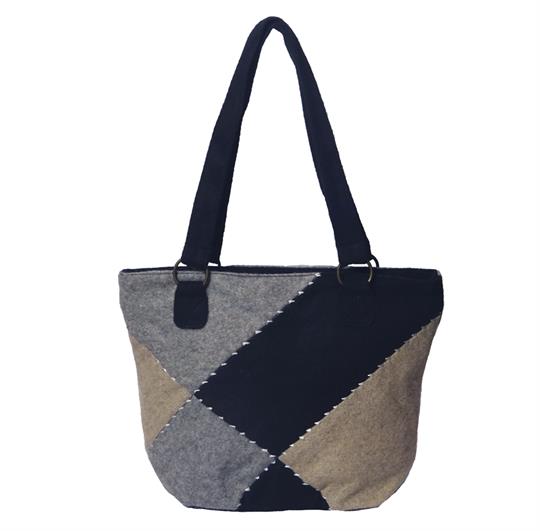 Grey patchwork felt wool small shopper bag