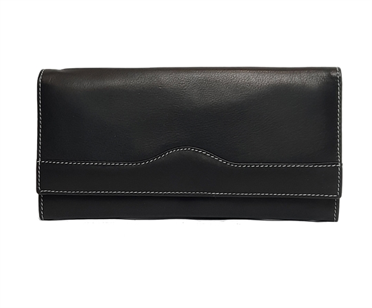 Black Real leather wave design purse