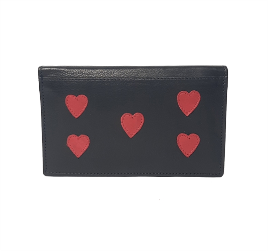 Black Real leather hearts applique purse