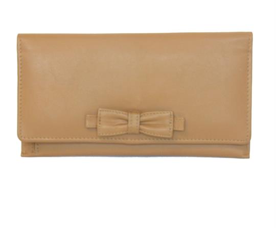 Tan Real leather large bow purse