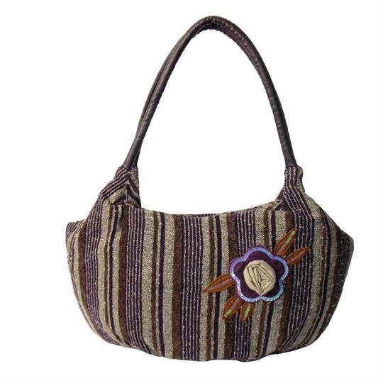 Brown Flower and stripes woven jacquard shoulder bag