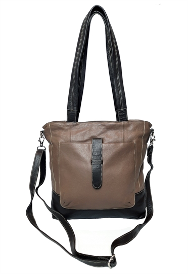 Taupe leather front pouch shoulder bag