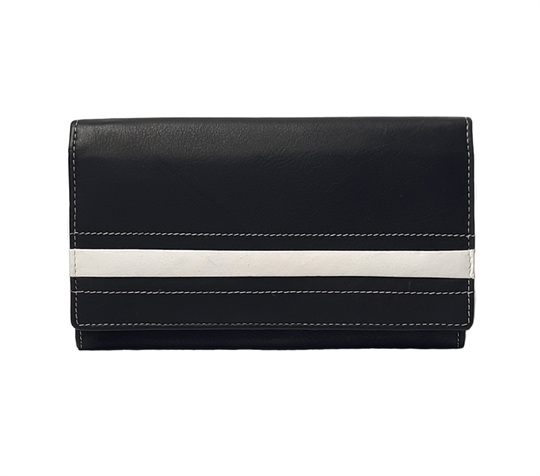 Black Real leather stripe applique purse