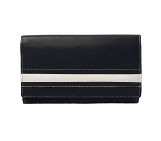 Real leather stripe applique purse