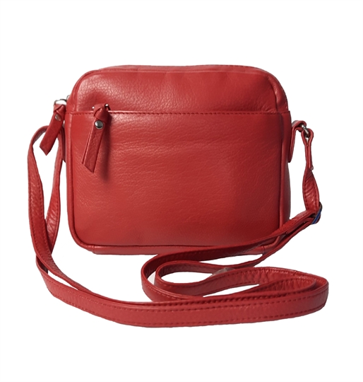 Red small leather front zip pocket across body bag