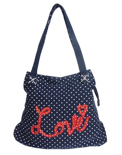 Navy Blue Love Polka dot Canvas bag