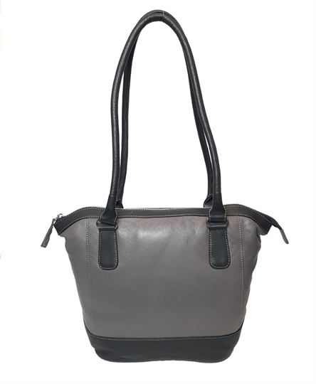 Grey leather two tone tote bucket bag