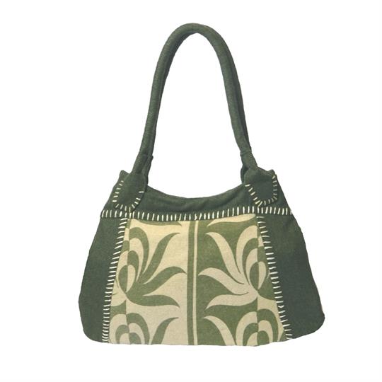 Green offset print felt tote shoulder bag