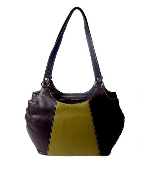 Brown leather two tone front panel shoulder bag