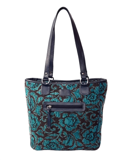 Teal Rose tapestry print shopper bag