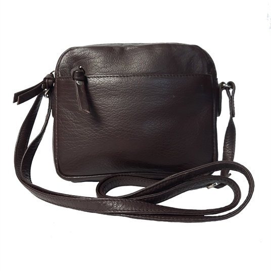 Brown small leather front zip pocket across body bag