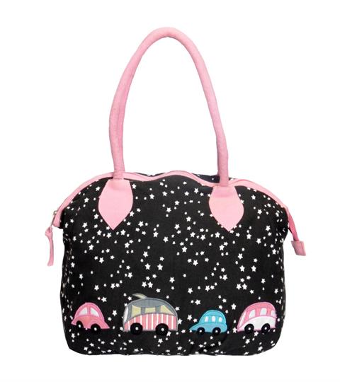 Black Stars & Cars canvas overnight bag