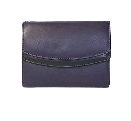 Purple Real leather double curved flap purse