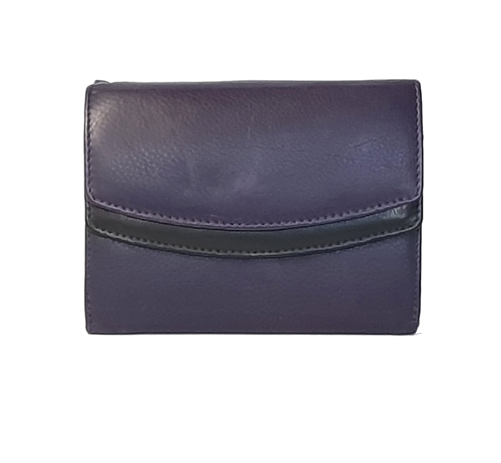 Purple Real leather double curved flap purse | Gorjus London