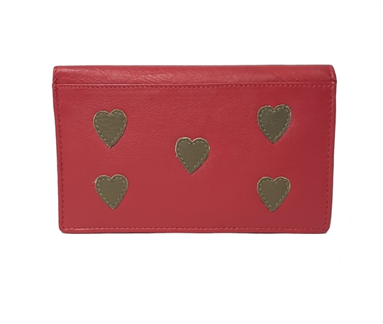 Red Real leather hearts applique purse