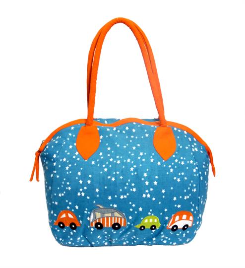 Turquoise Stars and Cars canvas overnight bag