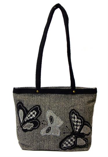 Grey Herringbone butterflies mini shopper