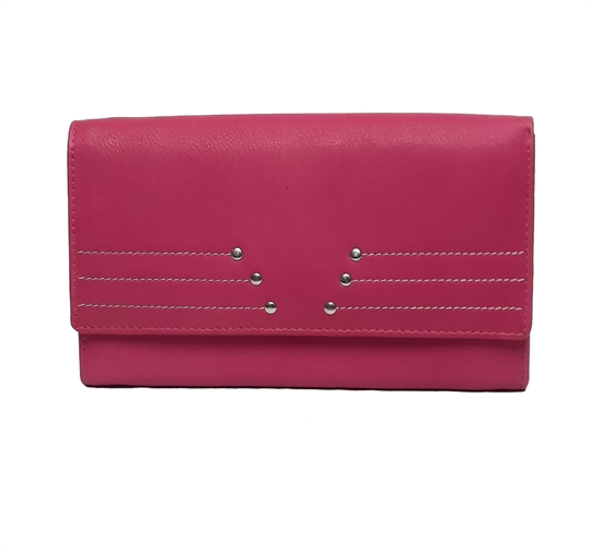 Pink Real leather rivet and stitch detail purse