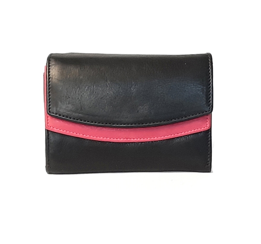 Black Real leather double curved flap purse