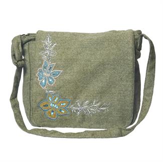 flowers embroidery tweed wool across body satchel