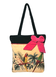 Parrot fashion velvet embroidered bag