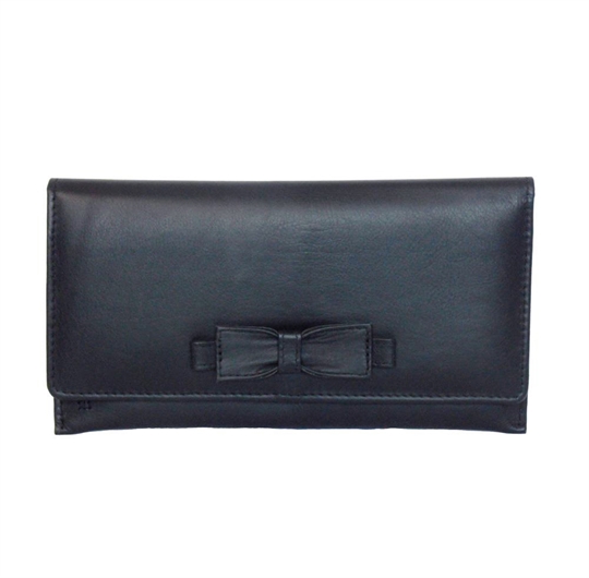 Black Real leather large bow purse