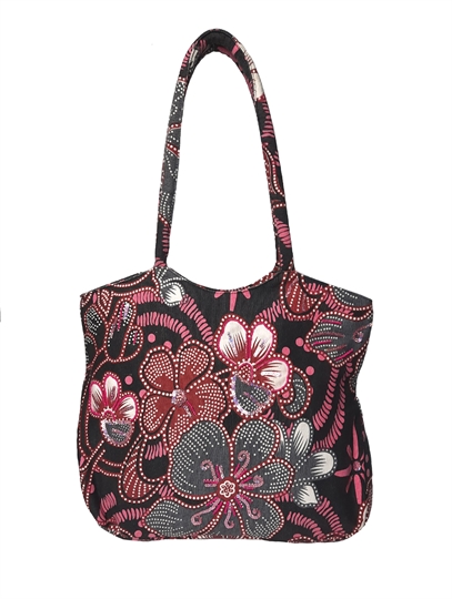 Black Flower power canvas shopper bag