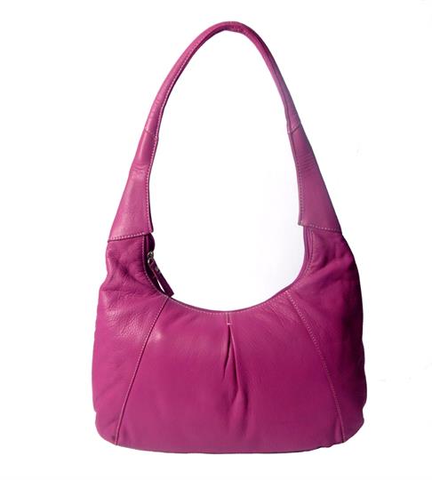 Pink leather hobo bag with front pleat