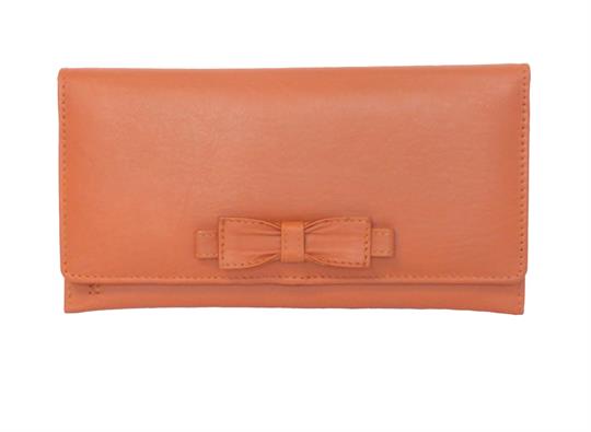 Orange Real leather large bow purse