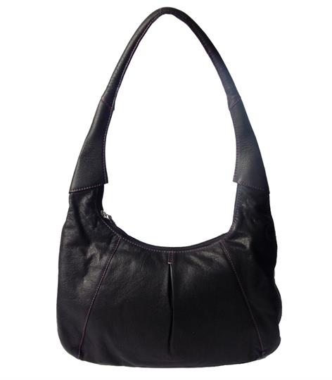 Black leather hobo bag with front pleat