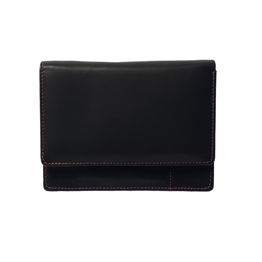 Black Real leather plain flap over purse