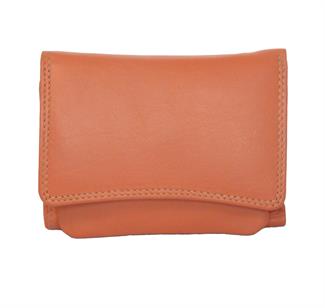 Real leather curved front flap orange purse