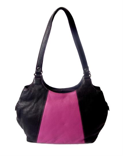 Black leather two tone front panel shoulder bag