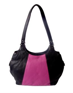 leather two tone front panel shoulder bag