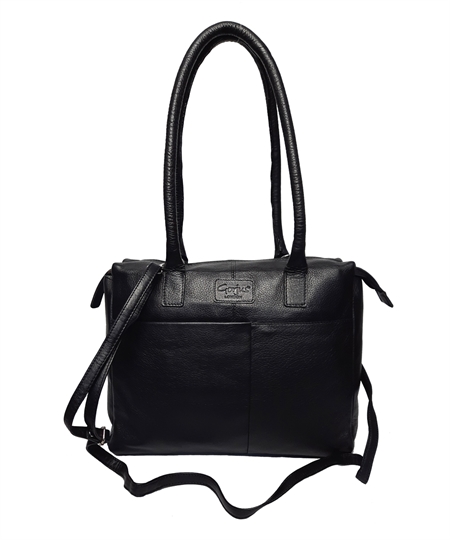 Black leather front pouch pocket shoulder bag