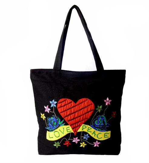 Black Love and Peace Canvas shopper