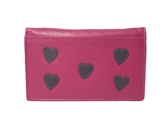 Pink Real leather hearts applique purse