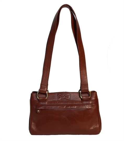 Brown small leather front zip pocket bag