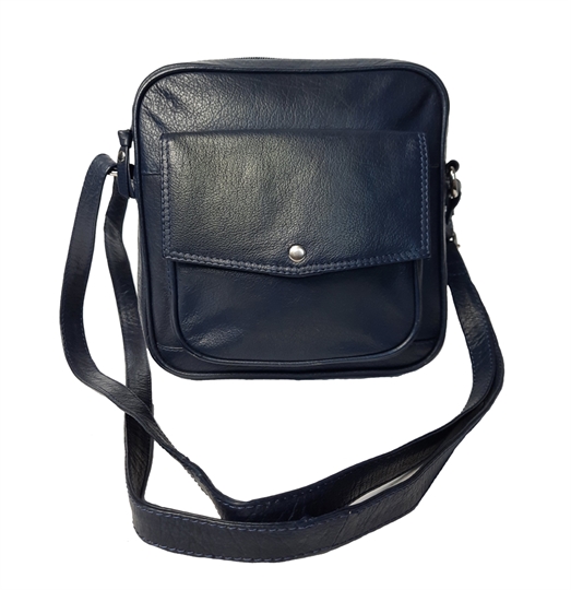 Navy Blue small leather front flap pocket across body bag