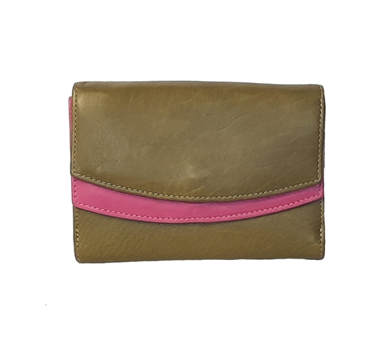 Green Real leather double curved flap purse