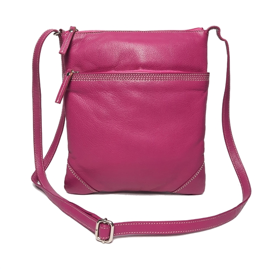 Pink leather stitch across body bag