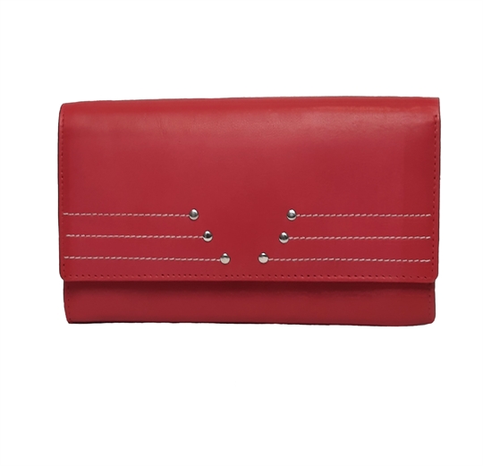 Red Real leather rivet and stitch detail purse