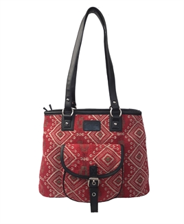 Jewel tapestry front pocket tote shoulder bag