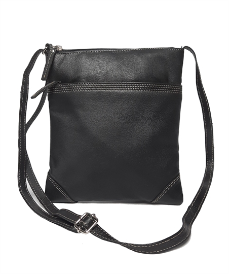 Black leather stitch across body bag