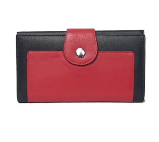 Real leather button loop purse